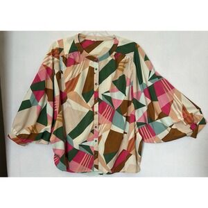 Jodifl Plus 1X Abstract Top Blouse Batwing Sleeve Colorful Geometric‎